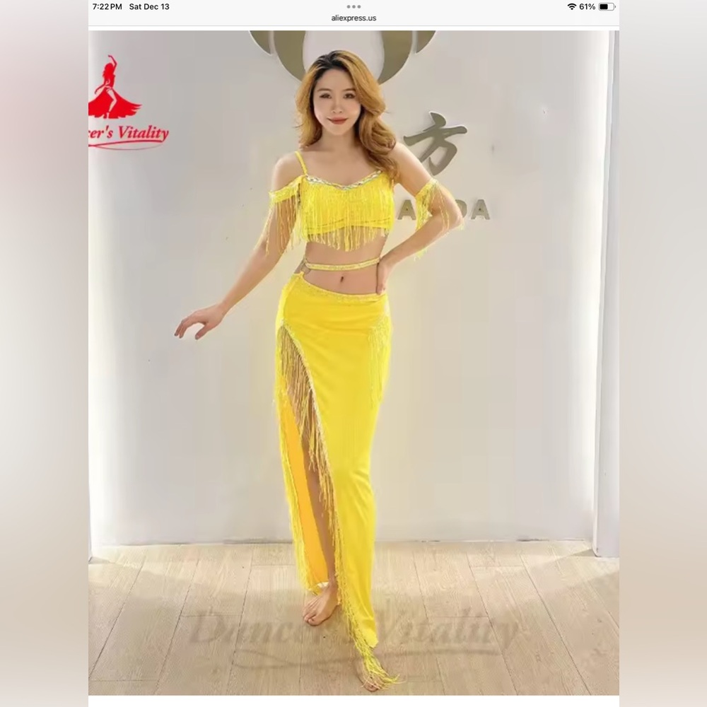 Yellow Fringe BellyDance Costume